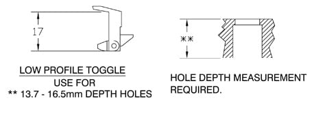 low profile toggle hook size guide